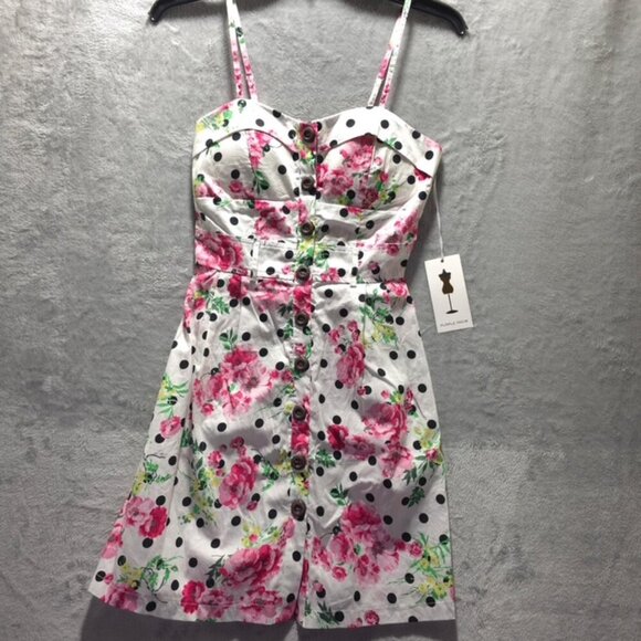 Purple Snow Juniors Mini Dress Size M – Polka Dot & Floral Print – NWT - Picture 1 of 7